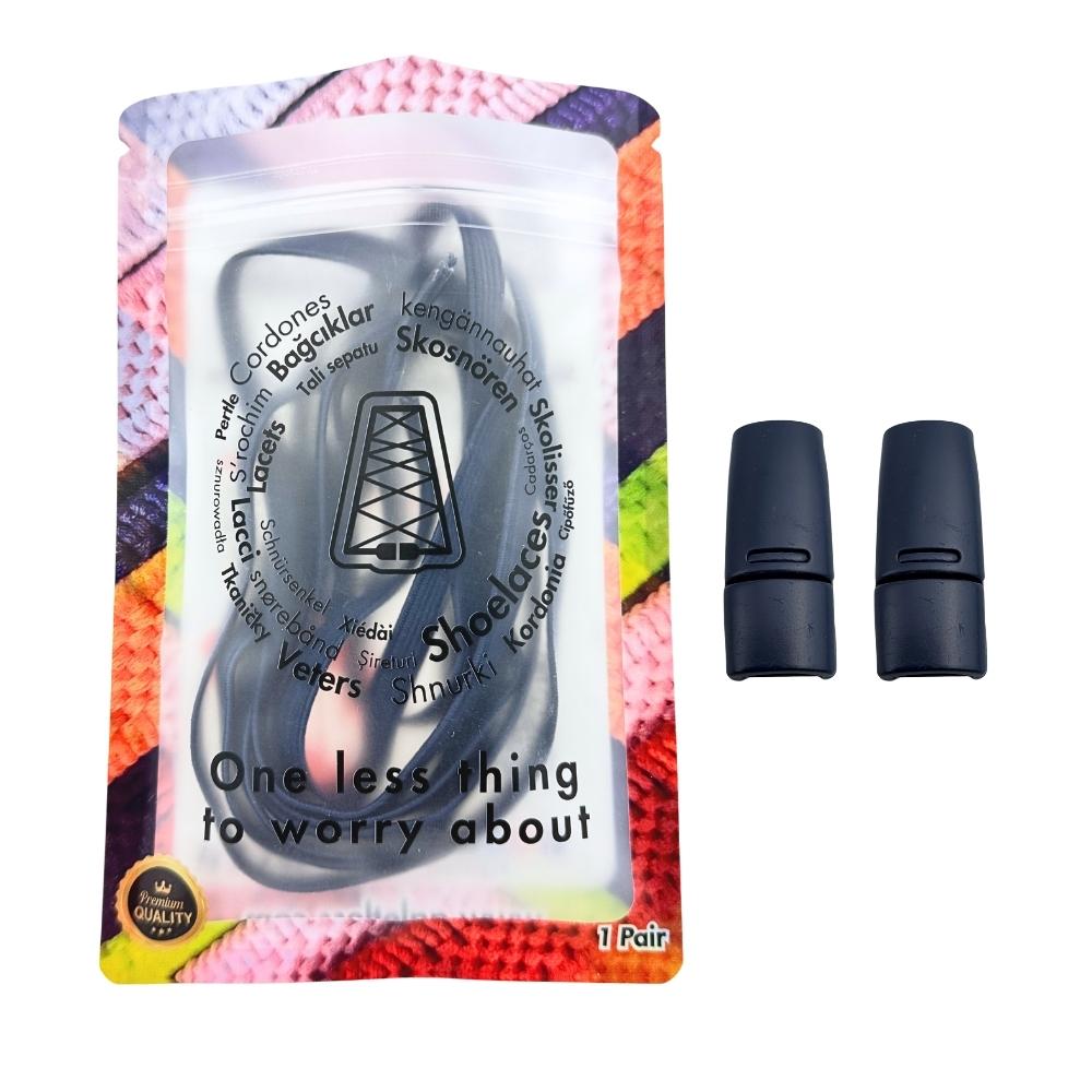 Elastische veters zonder strikken plat 7mm magnetische sluiting marineblauw in luxe verpakking