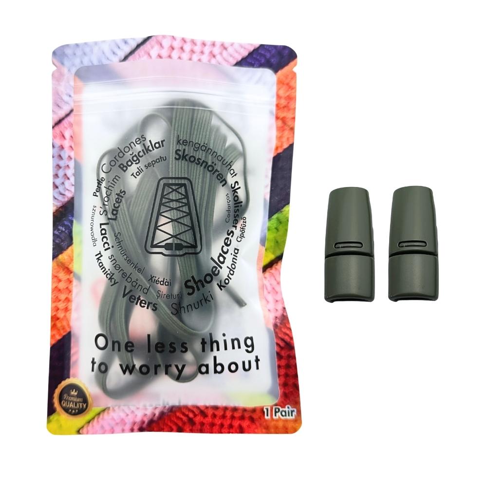 Elastische veters zonder strikken plat 7mm magnetische sluiting mosgroen in luxe verpakking