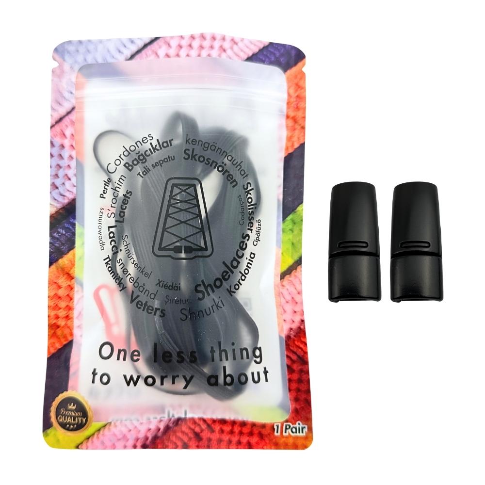 Elastische veters zonder strikken plat 7mm magnetische sluiting zwart in luxe verpakking