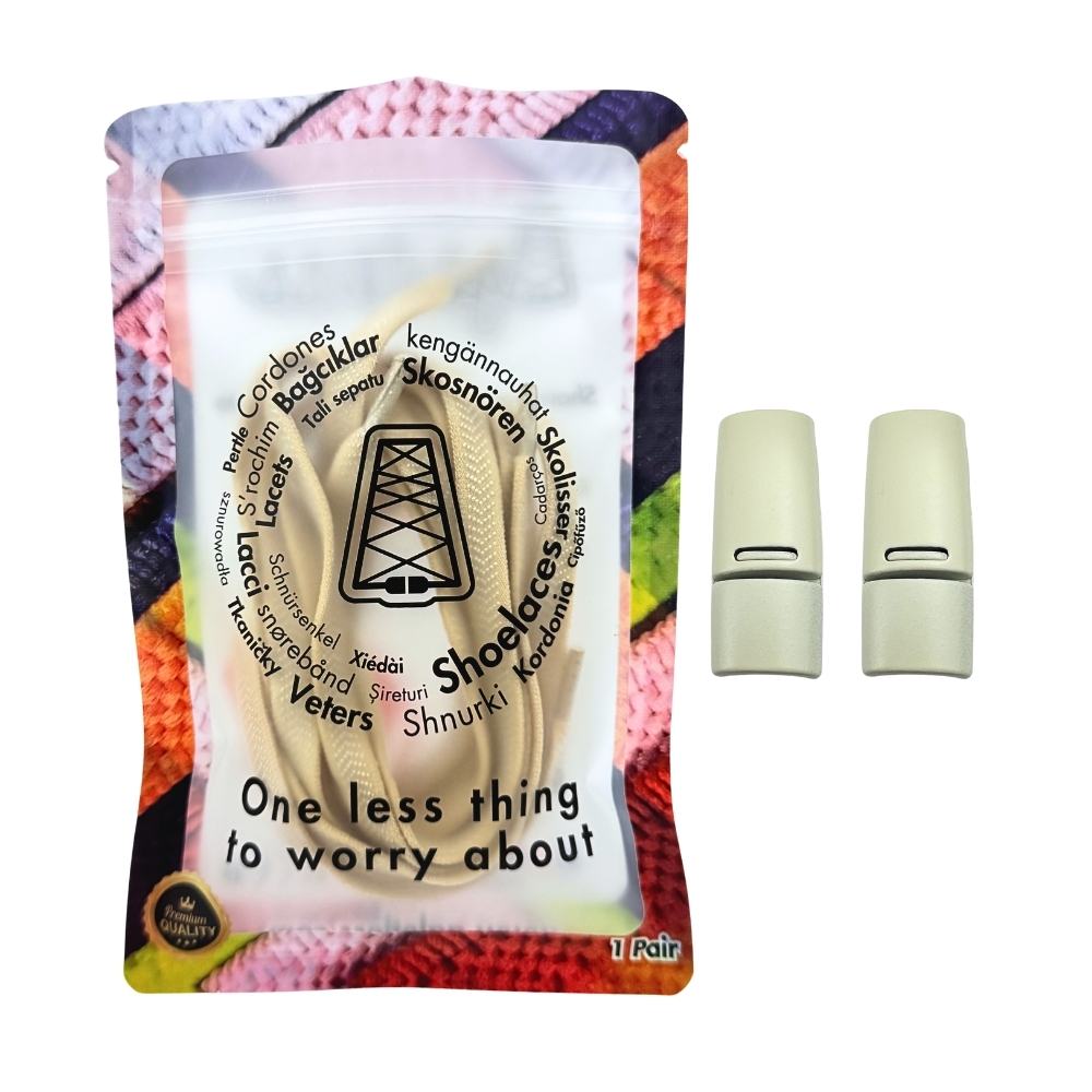 Elastische veters zonder strikken plat 8mm magnetische sluiting beige in luxe verpakking