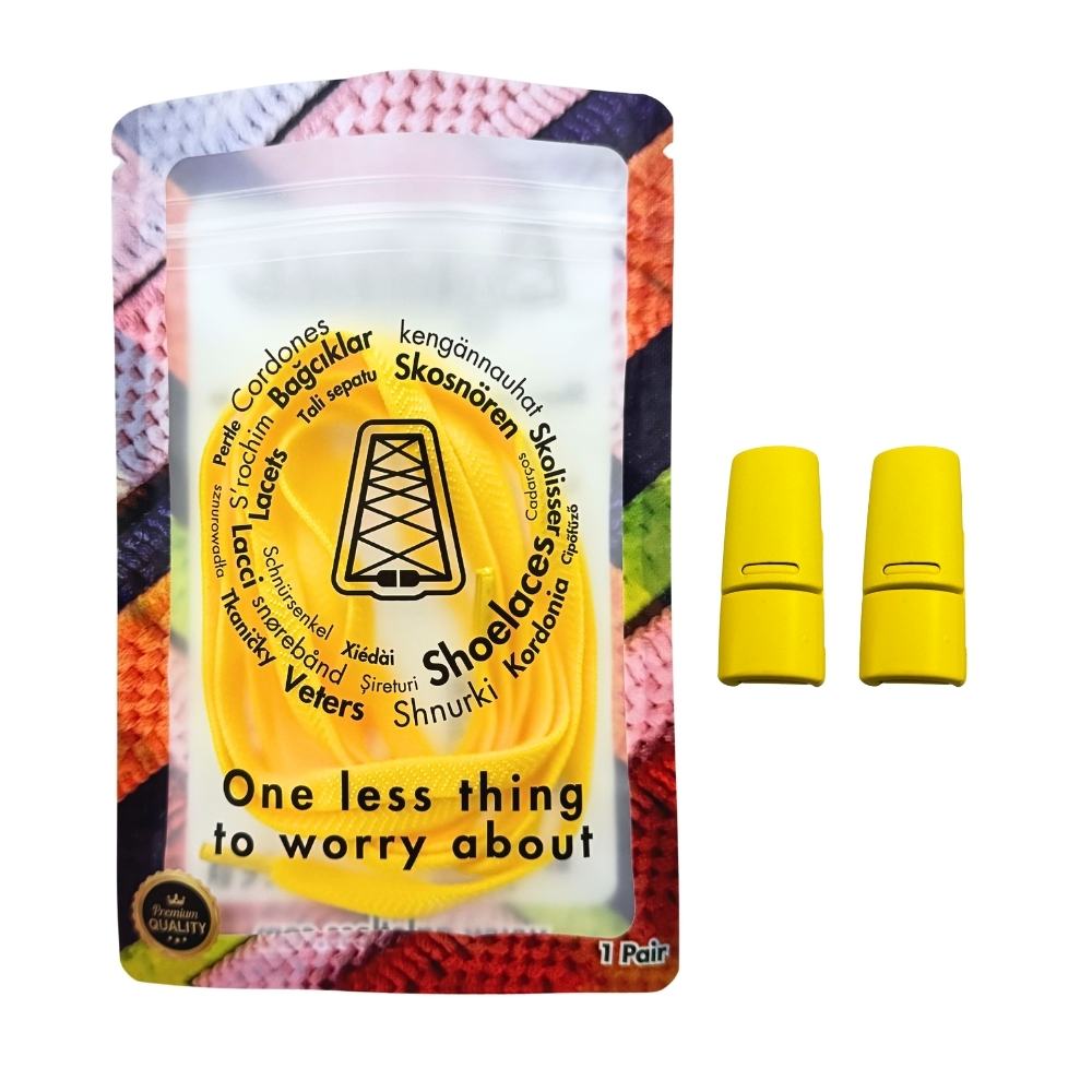 Elastische veters zonder strikken plat 8mm magnetische sluiting geel in luxe verpakking