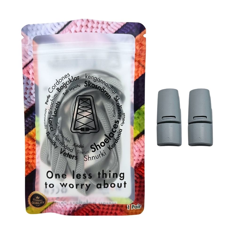 Elastische veters zonder strikken plat 8mm magnetische sluiting grijs in luxe verpakking