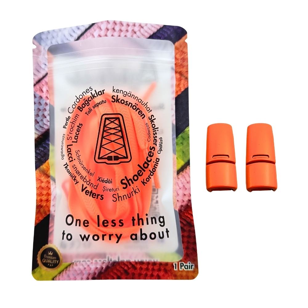 Elastische veters zonder strikken plat 8mm magnetische sluiting oranje in luxe verpakking