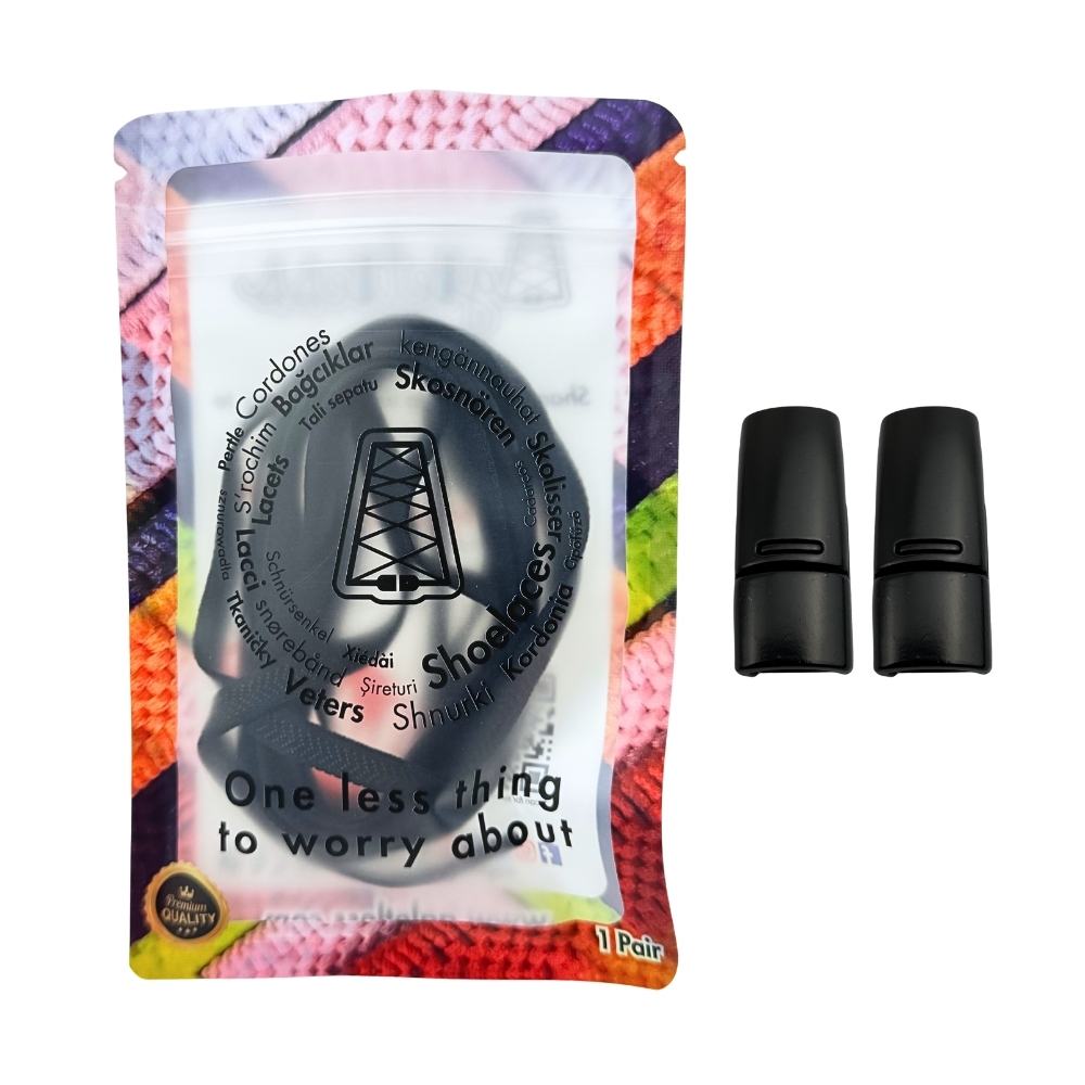 Elastische veters zonder strikken plat 8mm magnetische sluiting zwart in luxe verpakking