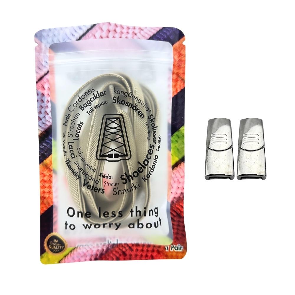 Elastische veters zonder strikken plat 9mm magnetische sluiting khaki in luxe verpakking