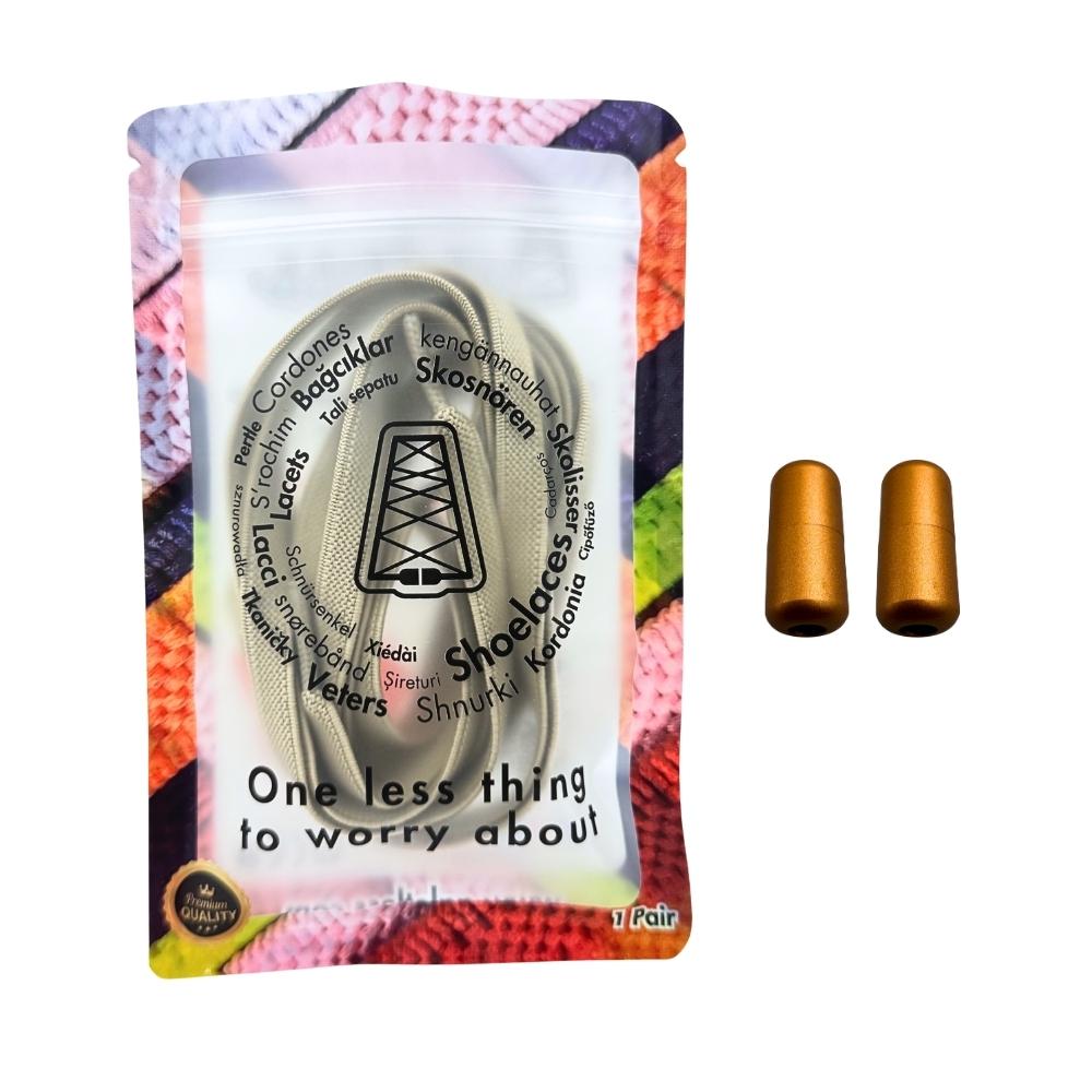 Elastische veters zonder strikken plat 9mm metalen draai capsule khaki in luxe verpakking