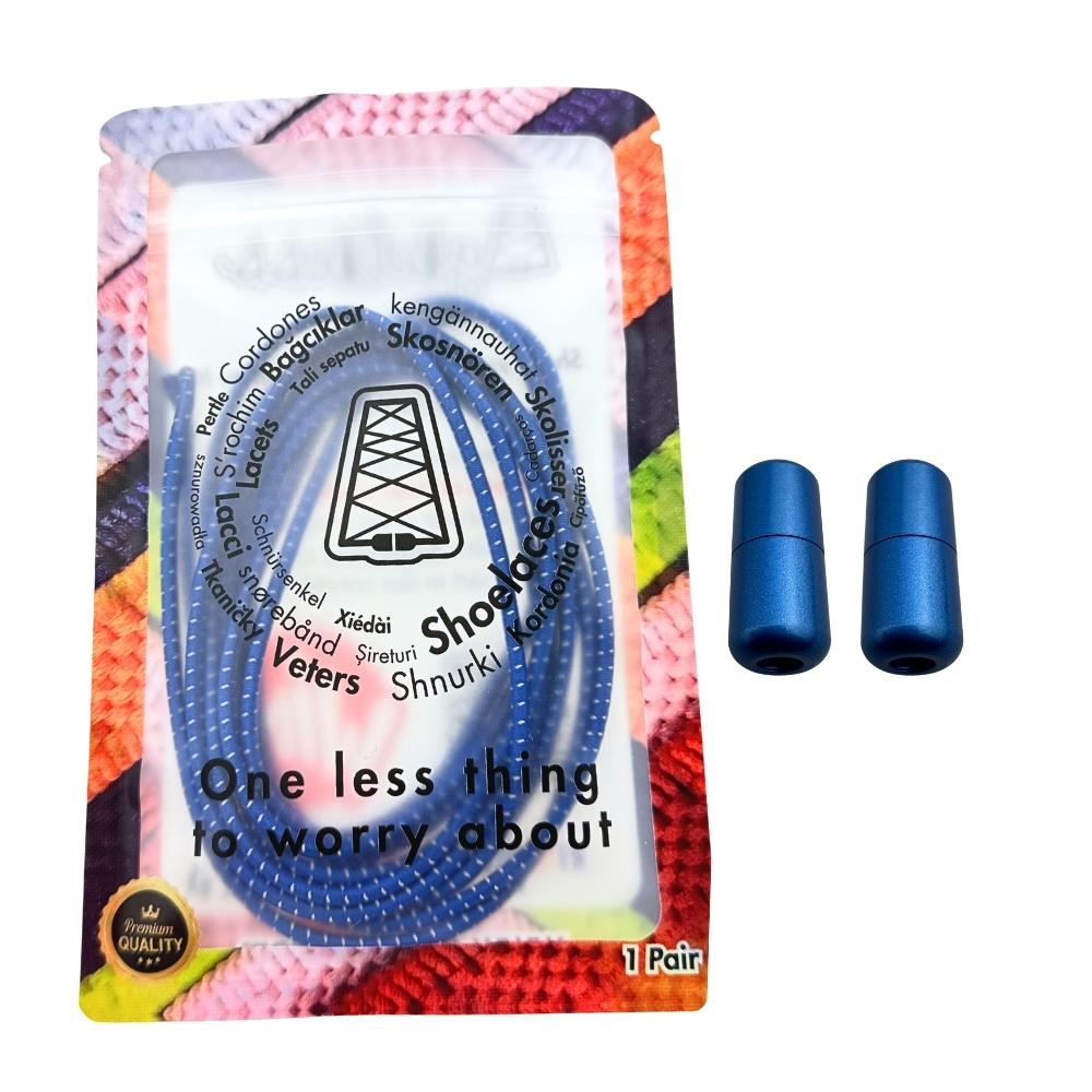 Elastische veters zonder strikken reflecterend 3mm capsule sluiting blauw in luxe verpakking