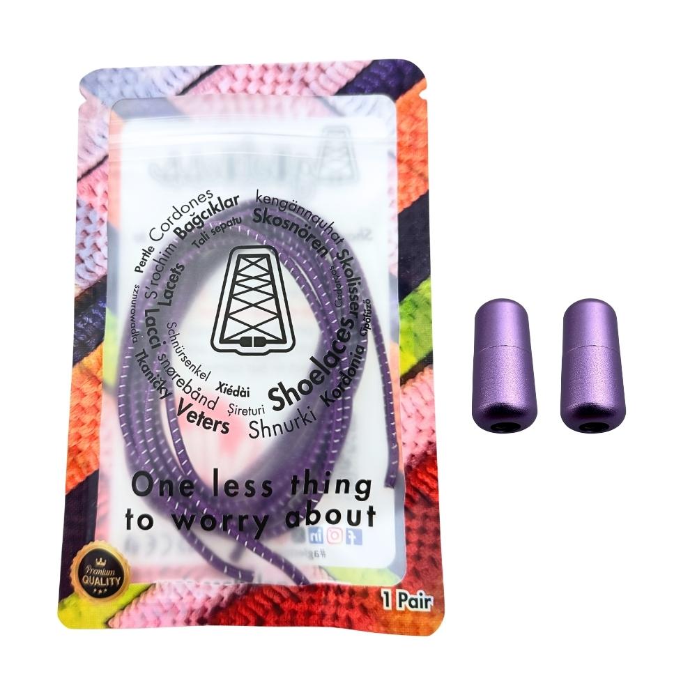 Elastische veters zonder strikken reflecterend 3mm capsule sluiting paars in luxe verpakking