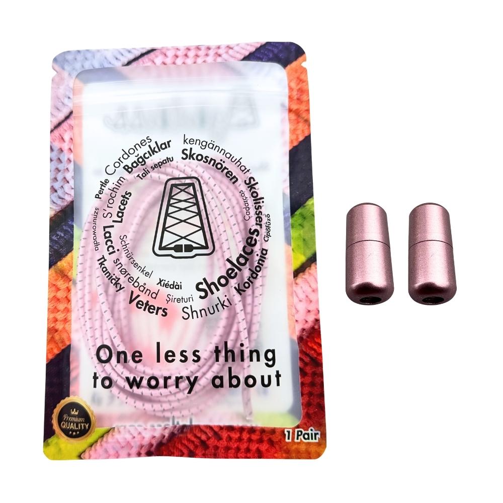 Elastische veters zonder strikken reflecterend 3mm capsule sluiting roze in luxe verpakking