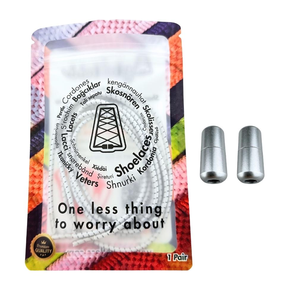 Elastische veters zonder strikken reflecterend 3mm capsule sluiting wit in luxe verpakking