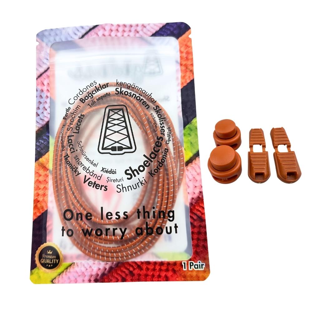 Elastische veters zonder strikken reflecterend 3mm lock sluiting bronze in luxe verpakking