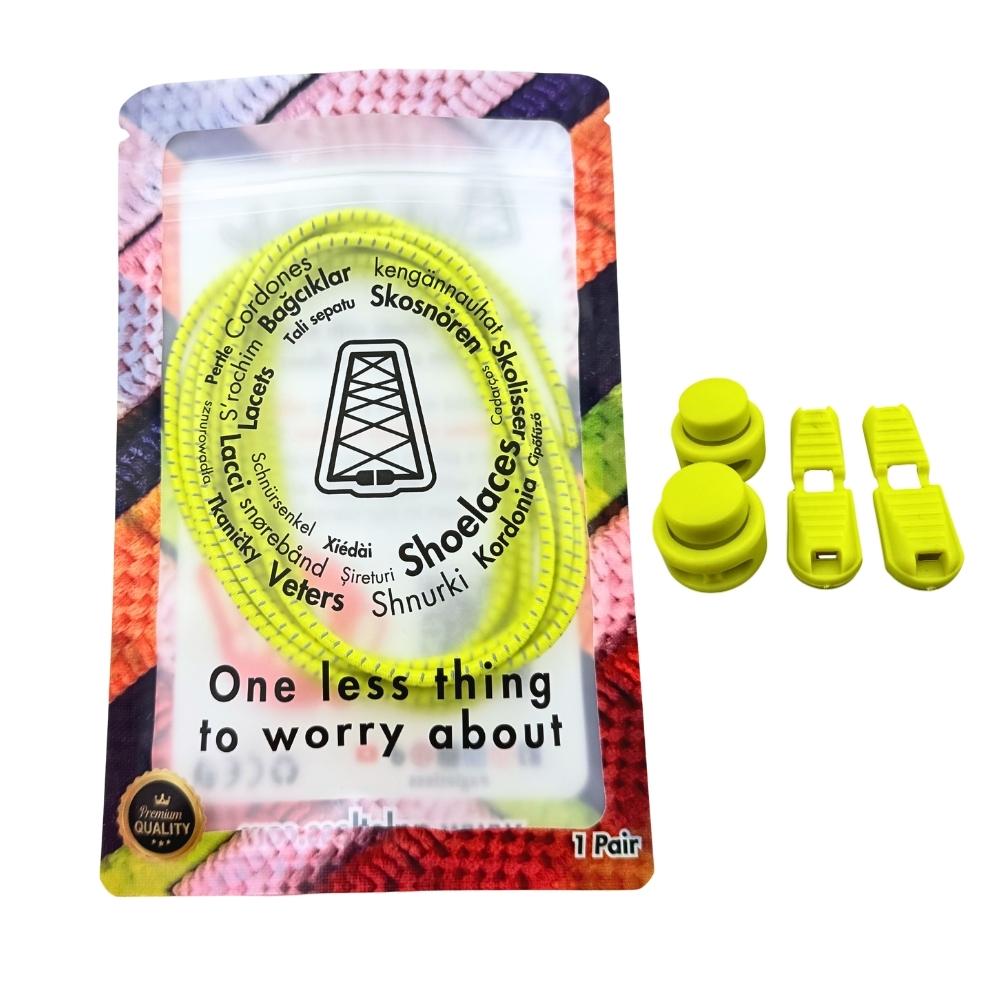 Elastische veters zonder strikken reflecterend 3mm lock sluiting citroengeel in luxe verpakking