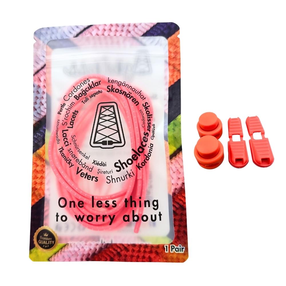 Elastische veters zonder strikken reflecterend 3mm lock sluiting fluorescerend roze in luxe verpakking