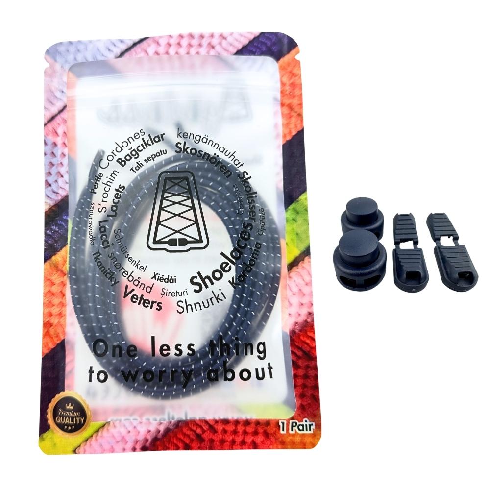 Elastische veters zonder strikken reflecterend 3mm lock sluiting marineblauw in luxe verpakking