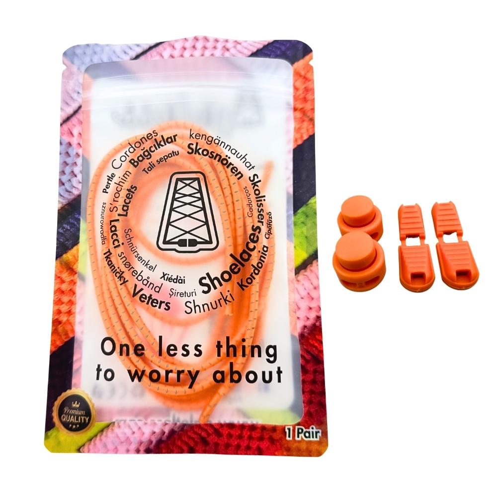 Elastische veters zonder strikken reflecterend 3mm lock sluiting oranje in luxe verpakking