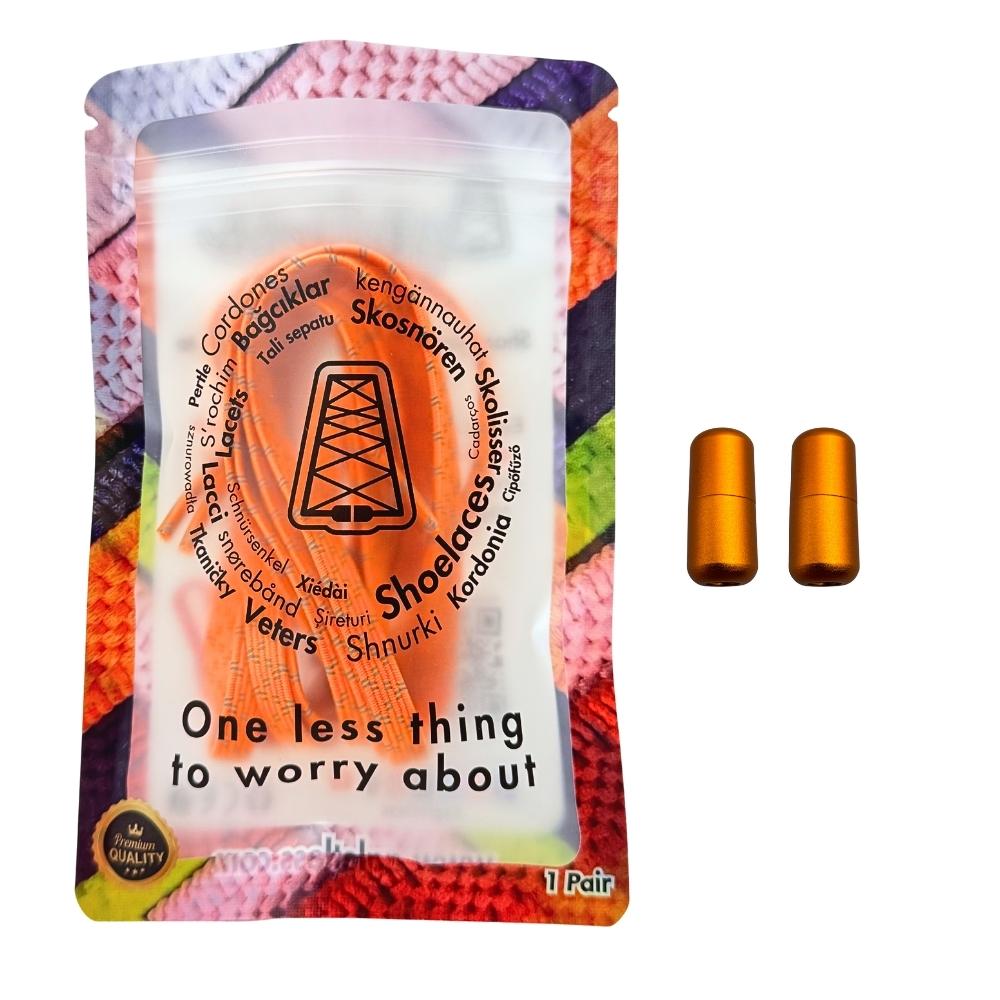 Elastische veters zonder strikken reflecterend 7mm capsule sluiting oranje in luxe verpakking