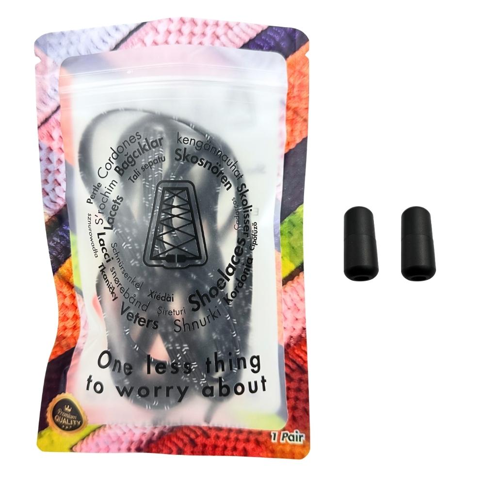 Elastische veters zonder strikken reflecterend 7mm capsule sluiting zwart in luxe verpakking