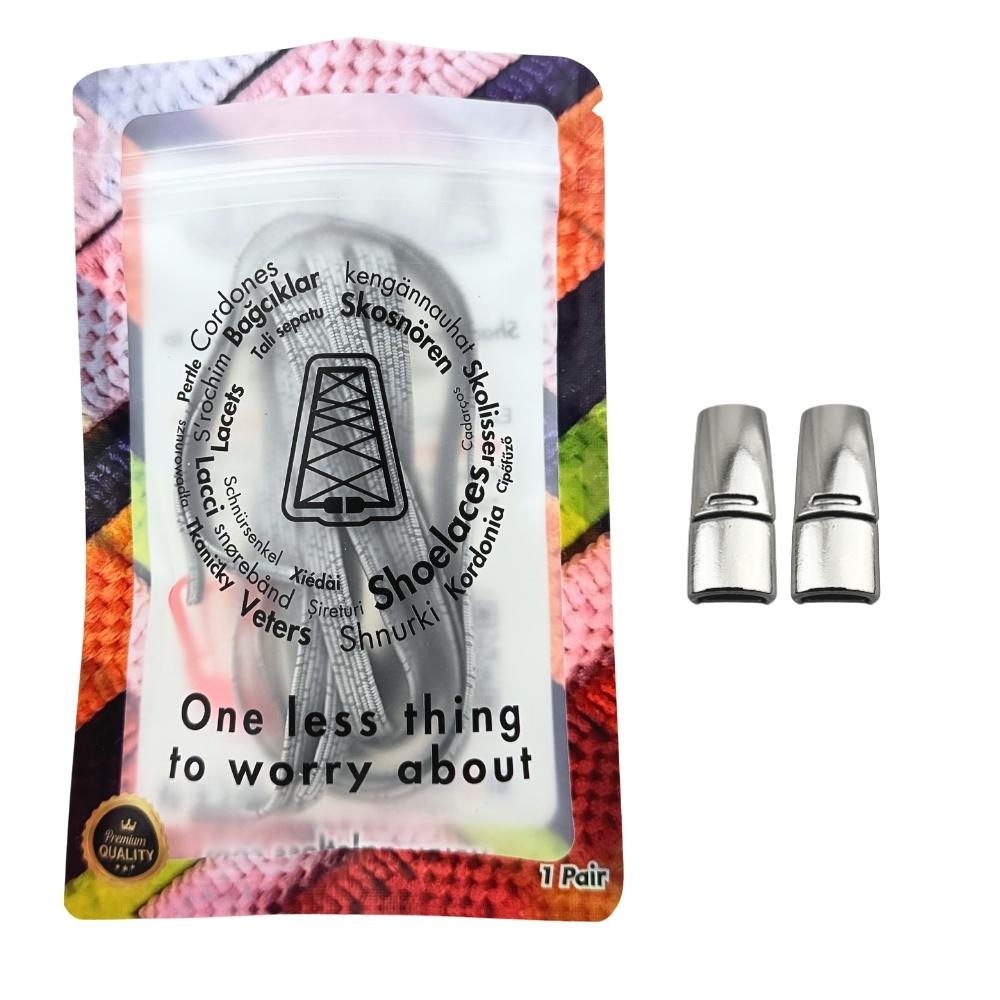 Elastische veters zonder strikken reflecterend 7mm magnetische sluiting grijs in luxe verpakking