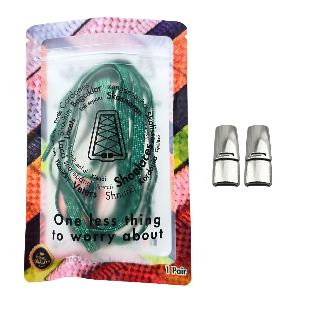 Elastische veters zonder strikken reflecterend 7mm magnetische sluiting groen in luxe verpakking