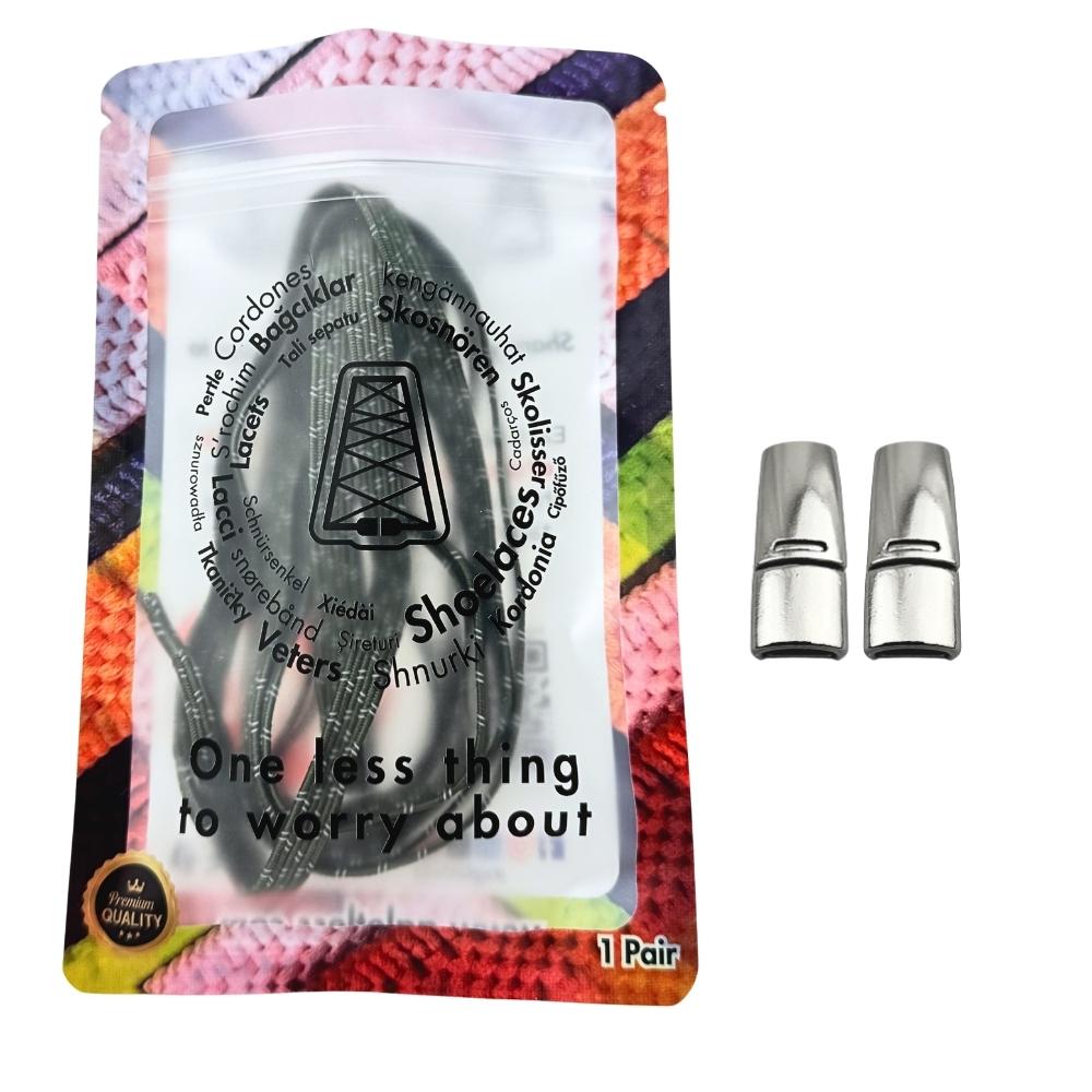 Elastische veters zonder strikken reflecterend 7mm magnetische sluiting mosgroen in luxe verpakking