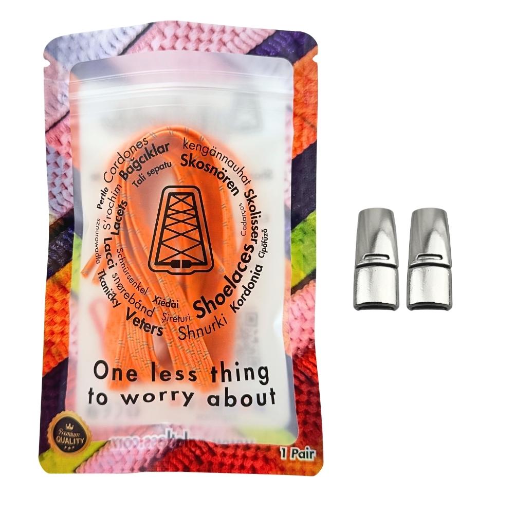 Elastische veters zonder strikken reflecterend 7mm magnetische sluiting oranje in luxe verpakking