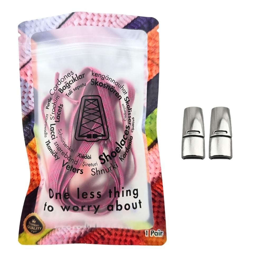 Elastische veters zonder strikken reflecterend 7mm magnetische sluiting rozenrood in luxe verpakking