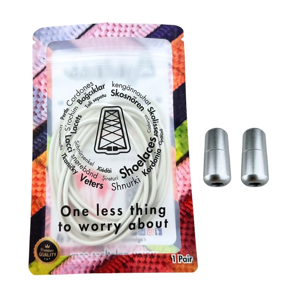 Elastische veters zonder strikken rond 3mm capsule sluiting beige in luxe verpakking