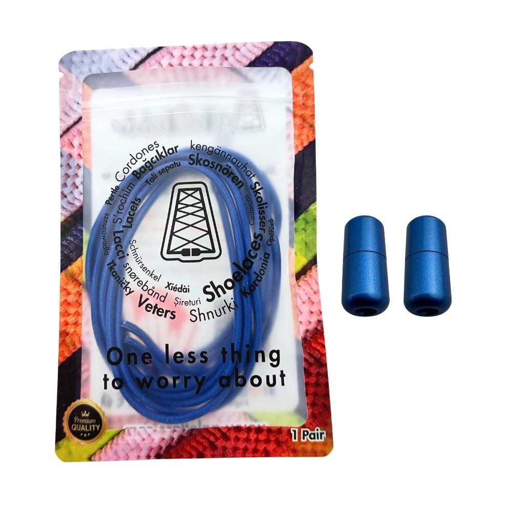 Elastische veters zonder strikken rond 3mm capsule sluiting blauw in luxe verpakking