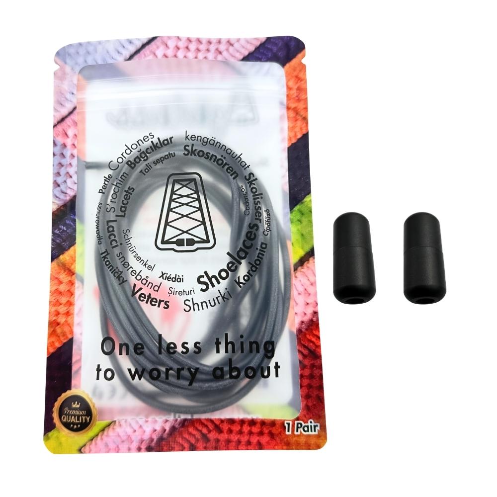 Elastische veters zonder strikken rond 3mm capsule sluiting donkergrijs in luxe verpakking