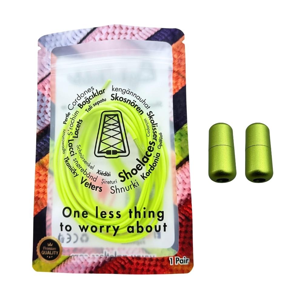 Elastische veters zonder strikken rond 3mm capsule sluiting fluorescerend groen in luxe verpakking