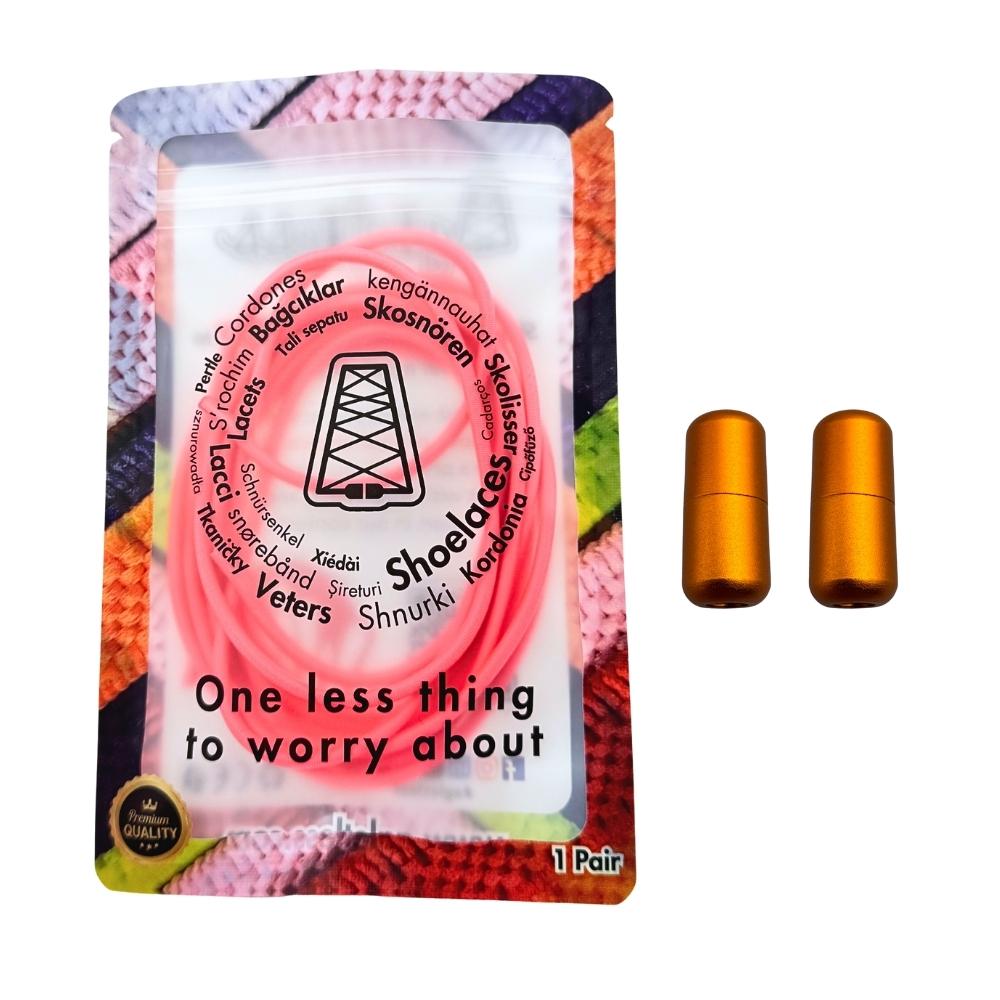 Elastische veters zonder strikken rond 3mm capsule sluiting fluorescerend rood in luxe verpakking