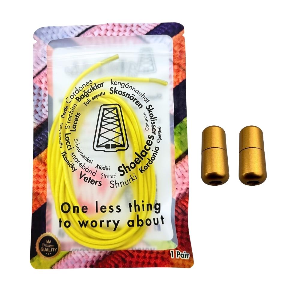 Elastische veters zonder strikken rond 3mm capsule sluiting geel in luxe verpakking