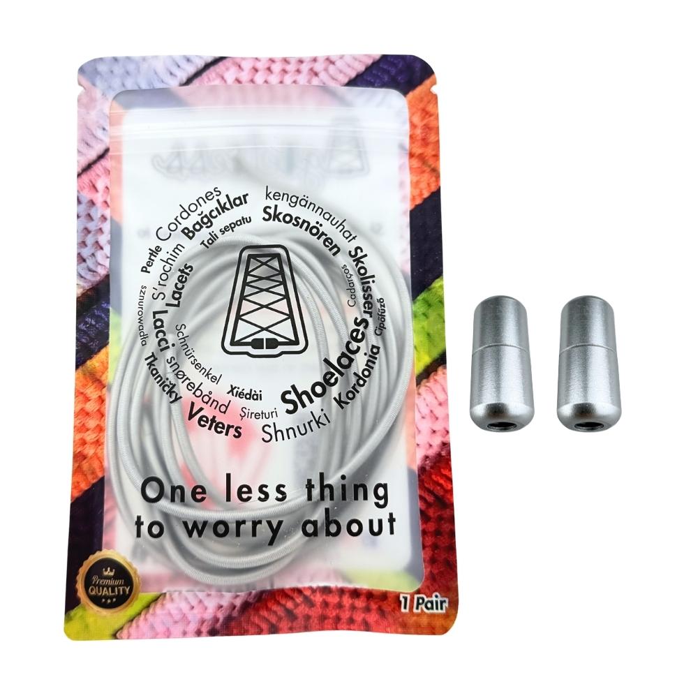 Elastische veters zonder strikken rond 3mm capsule sluiting grijs in luxe verpakking