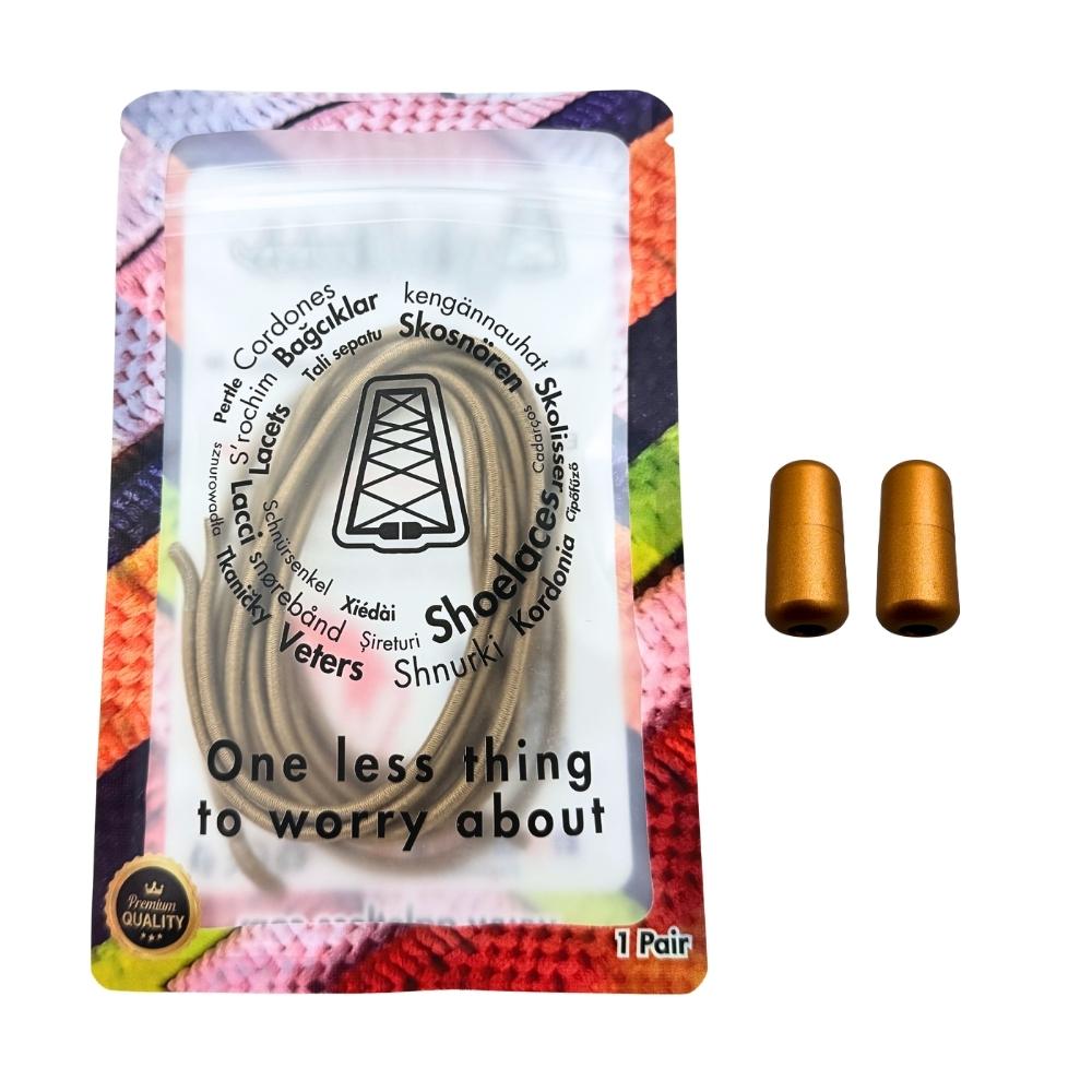 Elastische veters zonder strikken rond 3mm capsule sluiting khaki in luxe verpakking