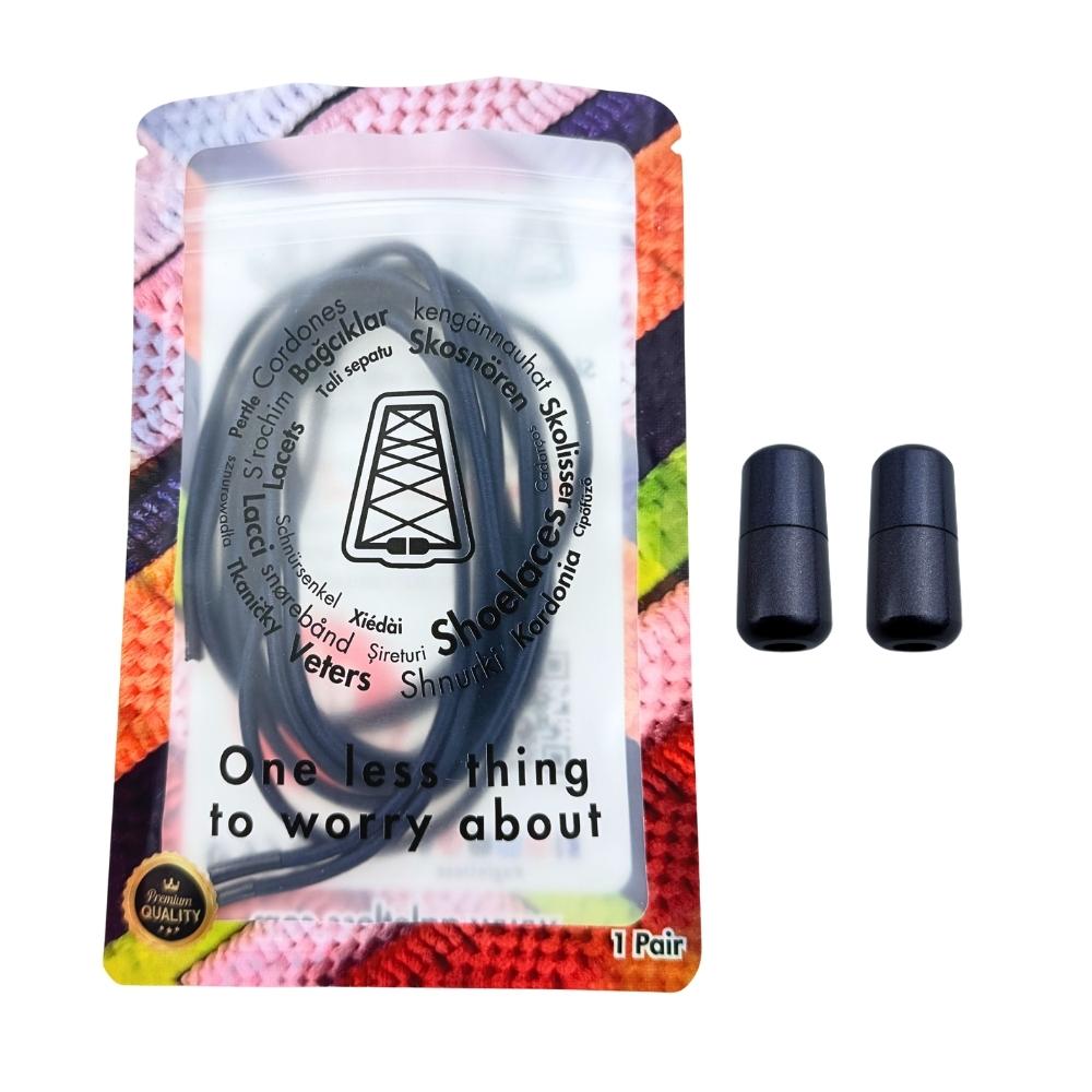 Elastische veters zonder strikken rond 3mm capsule sluiting marineblauw in luxe verpakking