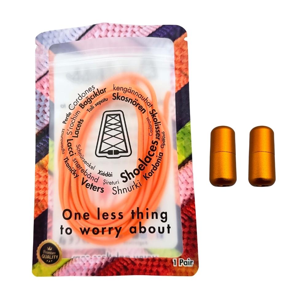 Elastische veters zonder strikken rond 3mm capsule sluiting oranje in luxe verpakking