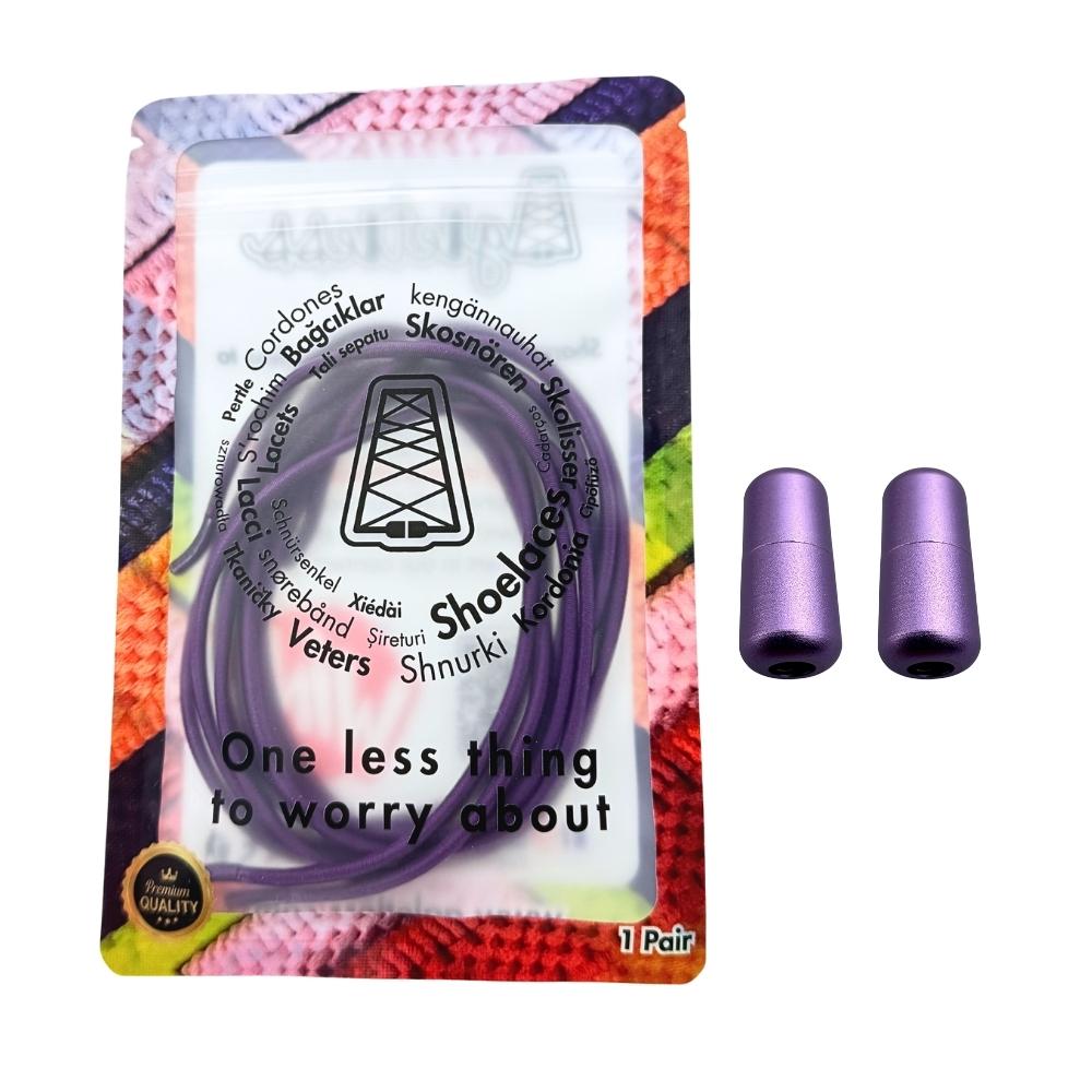 Elastische veters zonder strikken rond 3mm capsule sluiting paars in luxe verpakking