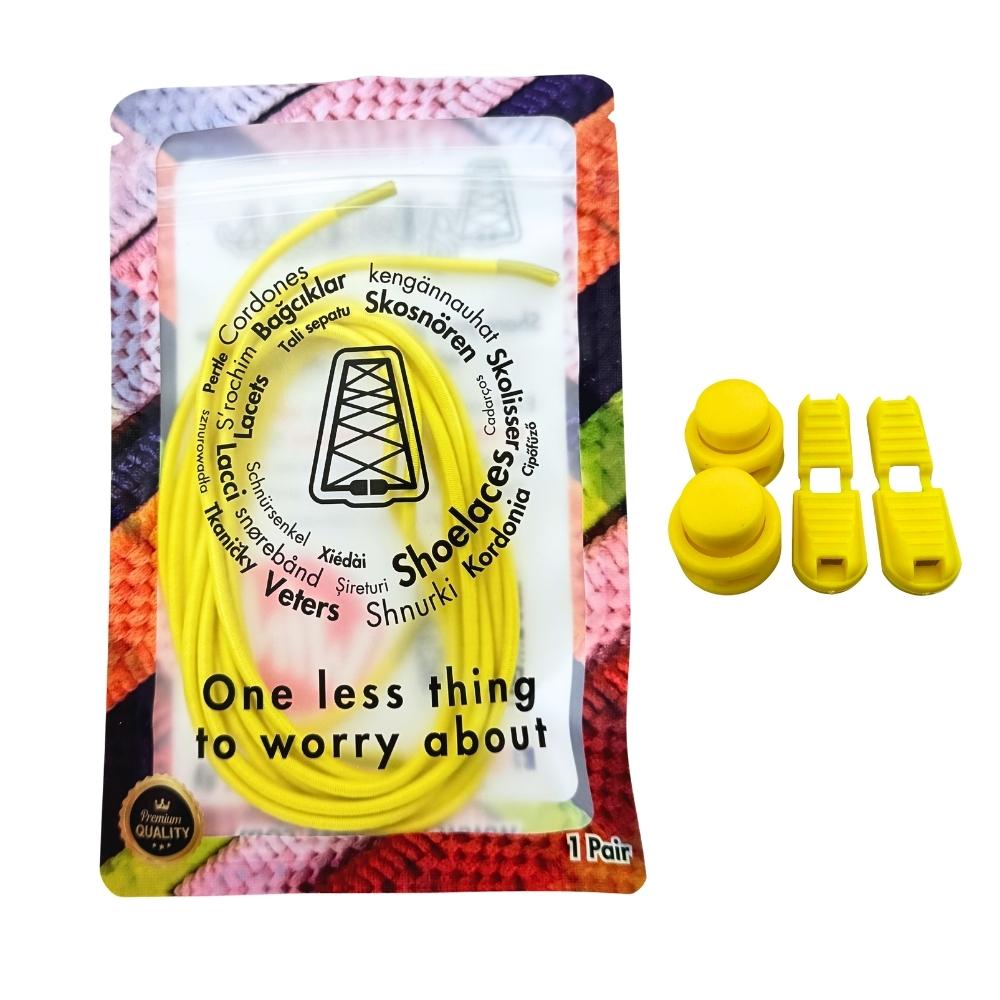 Elastische veters zonder strikken rond 3mm lock sluiting geel in luxe verpakking