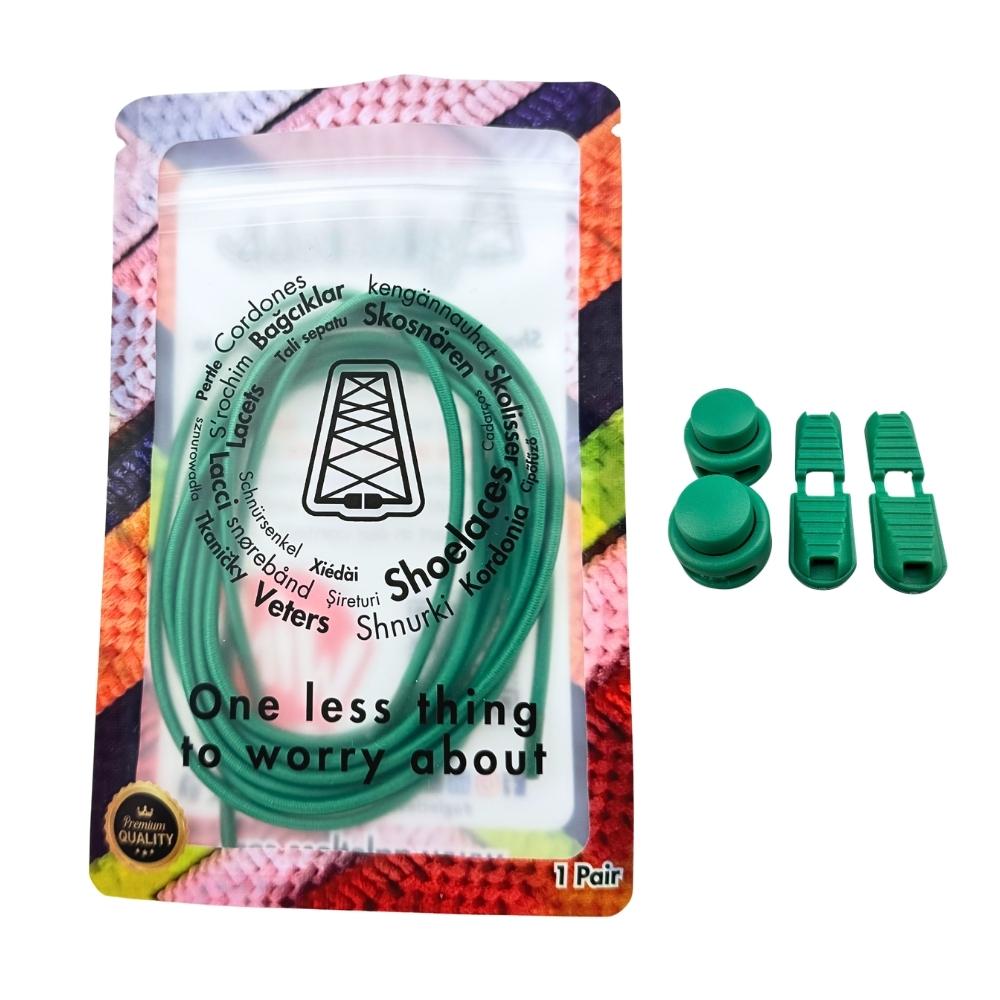 Elastische veters zonder strikken rond 3mm lock sluiting groen in luxe verpakking