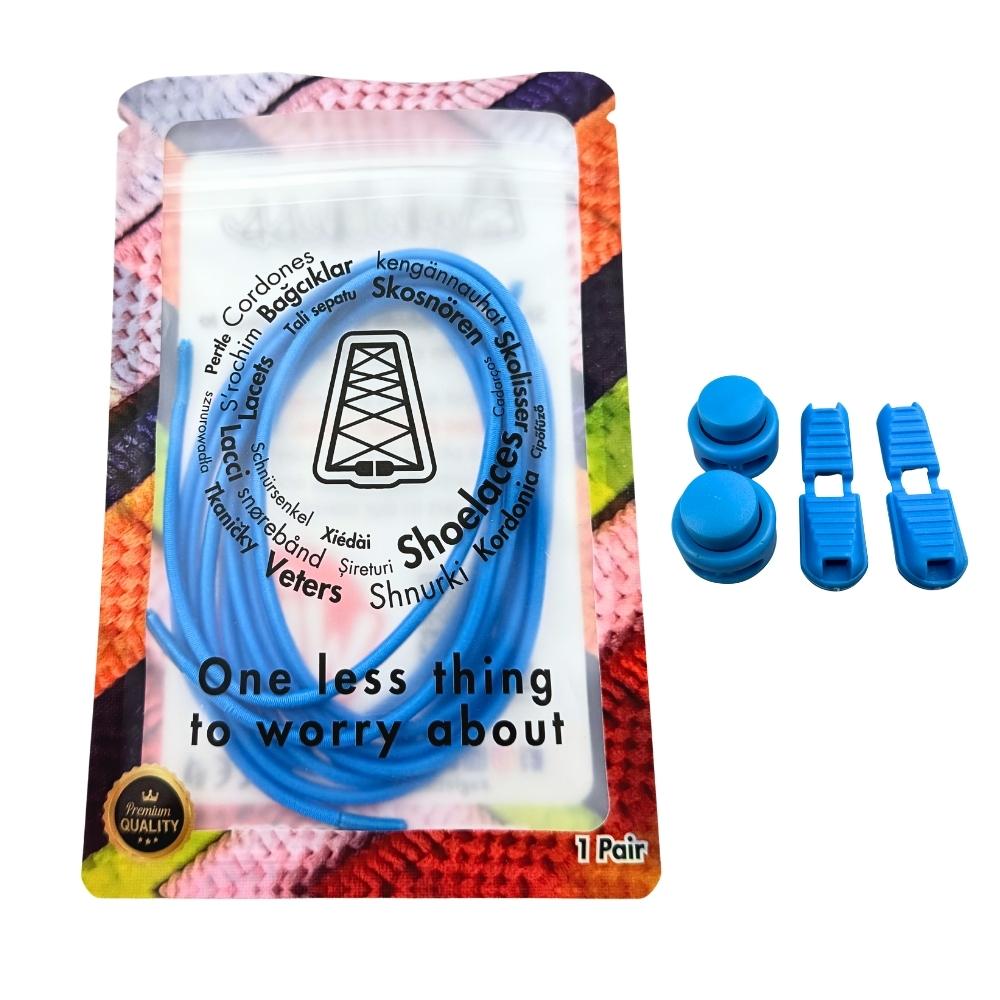 Elastische veters zonder strikken rond 3mm lock sluiting lichtblauw in luxe verpakking