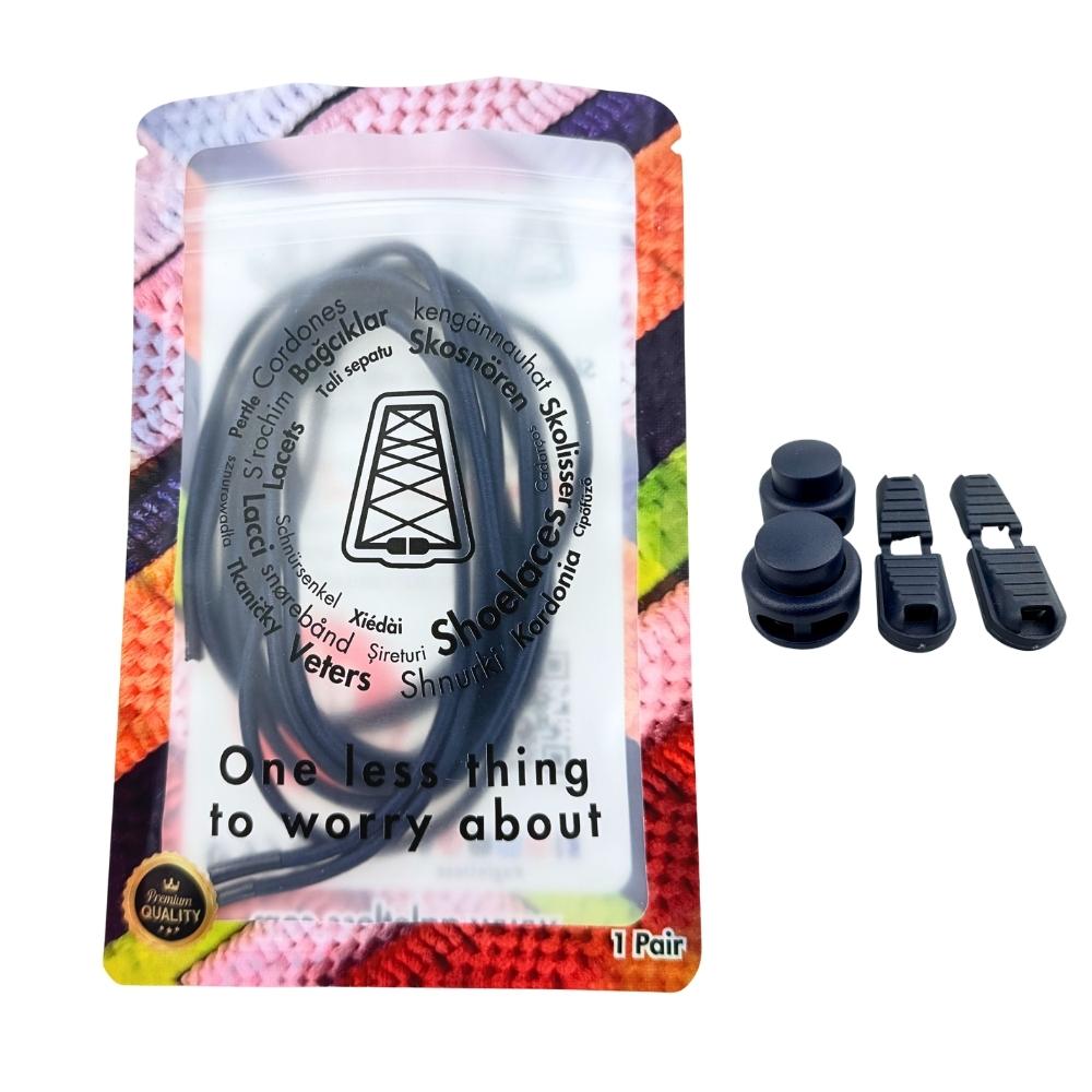 Elastische veters zonder strikken rond 3mm lock sluiting marineblauw in luxe verpakking