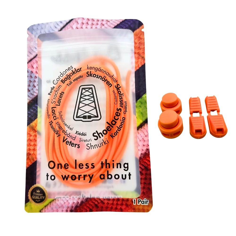 Elastische veters zonder strikken rond 3mm lock sluiting oranje in luxe verpakking