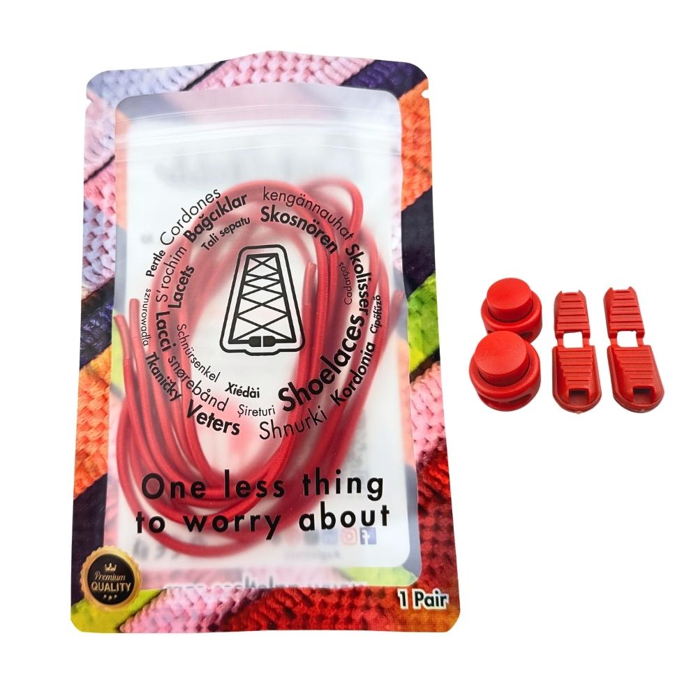 Elastische veters zonder strikken rond 3mm lock sluiting rood in luxe verpakking