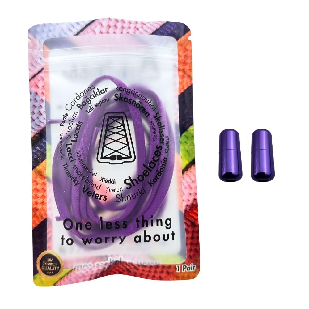 Elastische veters zonder strikken rond 5mm capsule sluiting paars in luxe verpakking