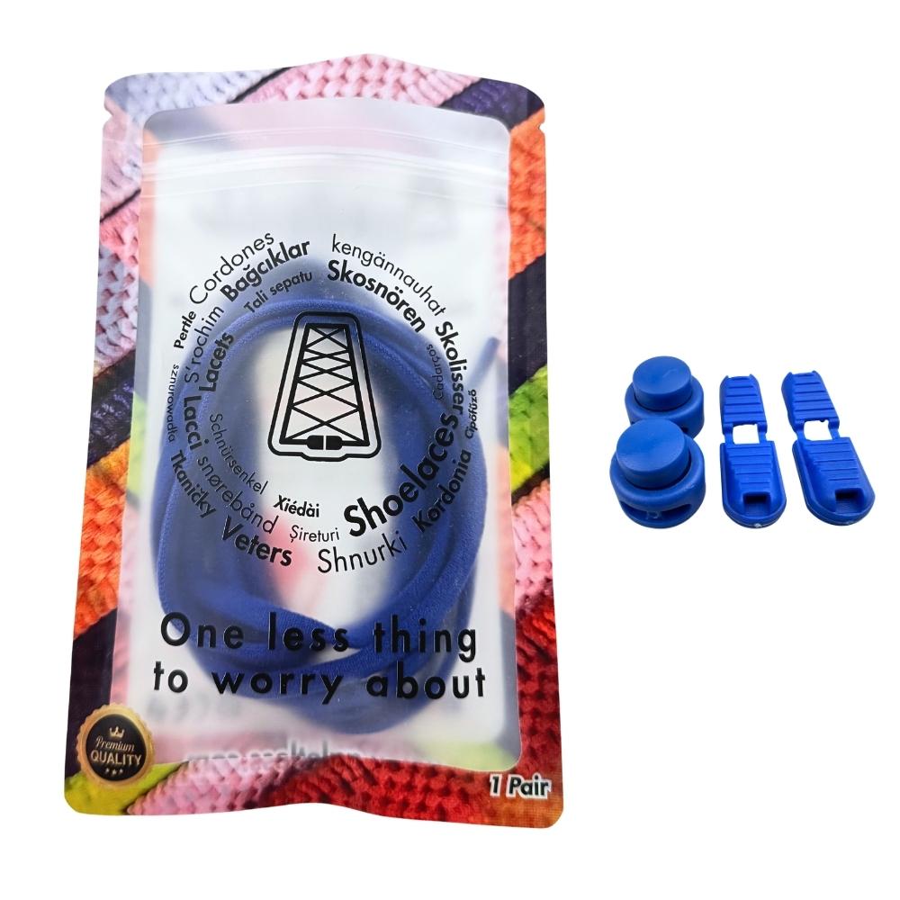 Elastische veters zonder strikken rond 5mm lock sluiting blauw in luxe verpakking