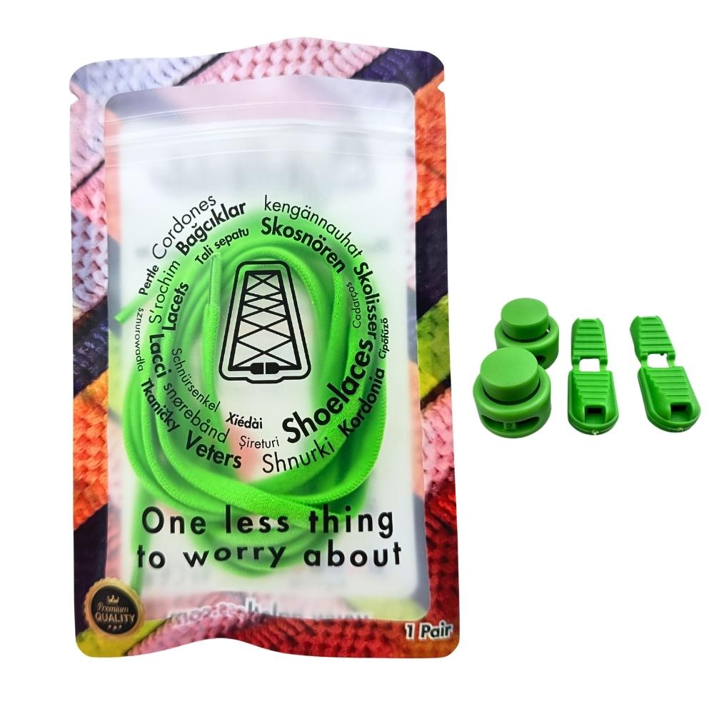 Elastische veters zonder strikken rond 5mm lock sluiting groen in luxe verpakking