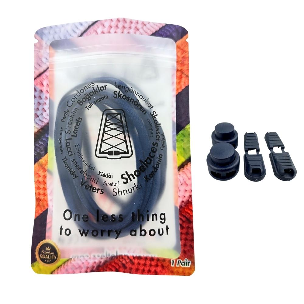 Elastische veters zonder strikken rond 5mm lock sluiting marineblauw in luxe verpakking