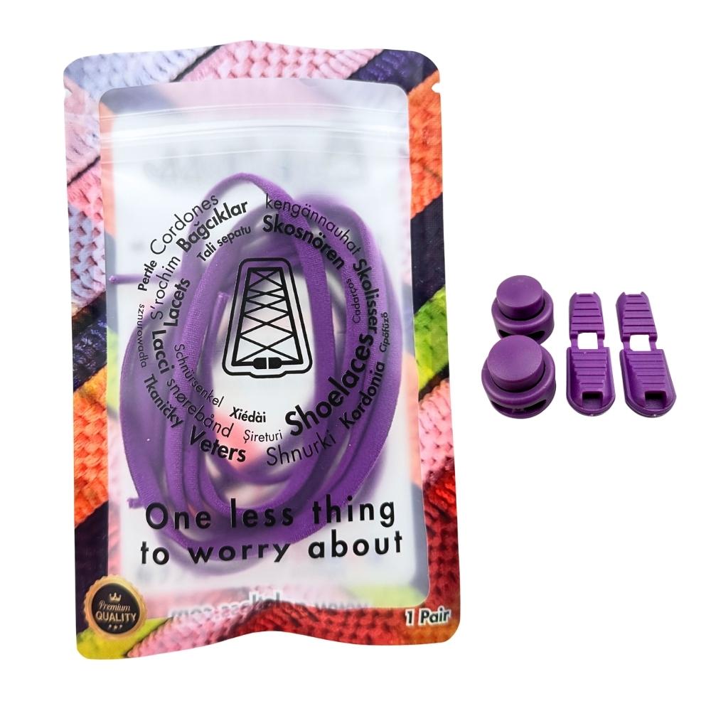 Elastische veters zonder strikken rond 5mm lock sluiting paars in luxe verpakking