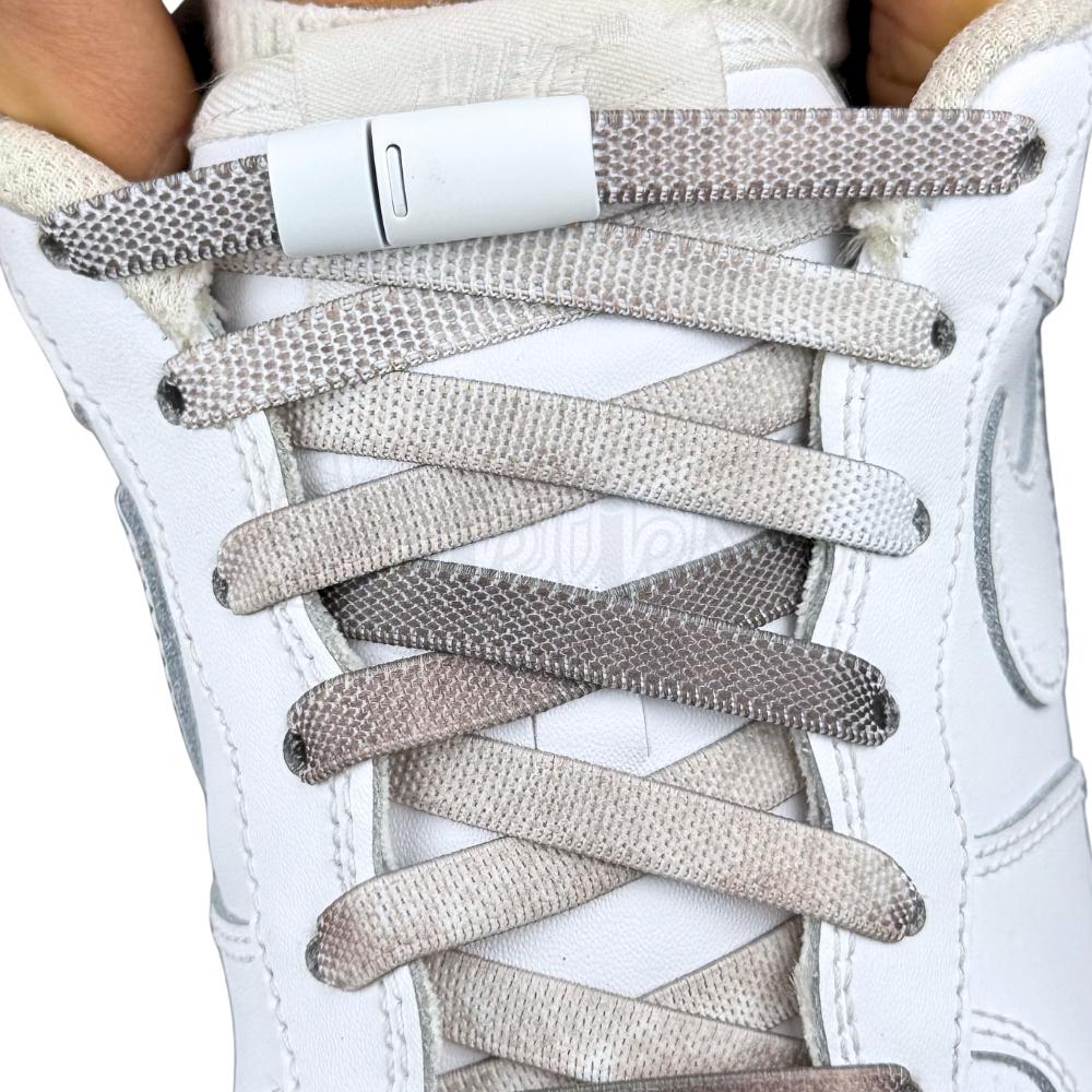 Elastische veters zonder strikken tie-dye 9mm magnetische sluiting bruin met stretch uitgerekt