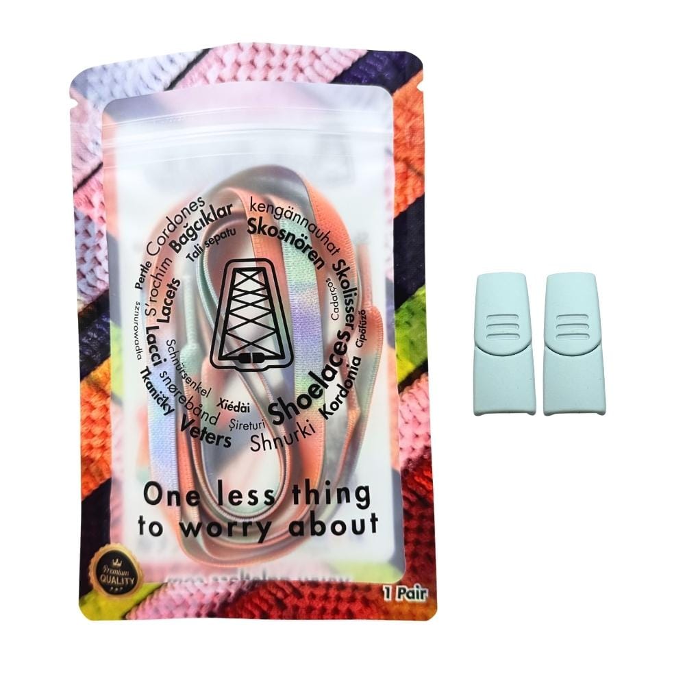 Elastische veters zonder strikken tie-dye 9mm magnetische sluiting driekleurig oranje in luxe verpakking